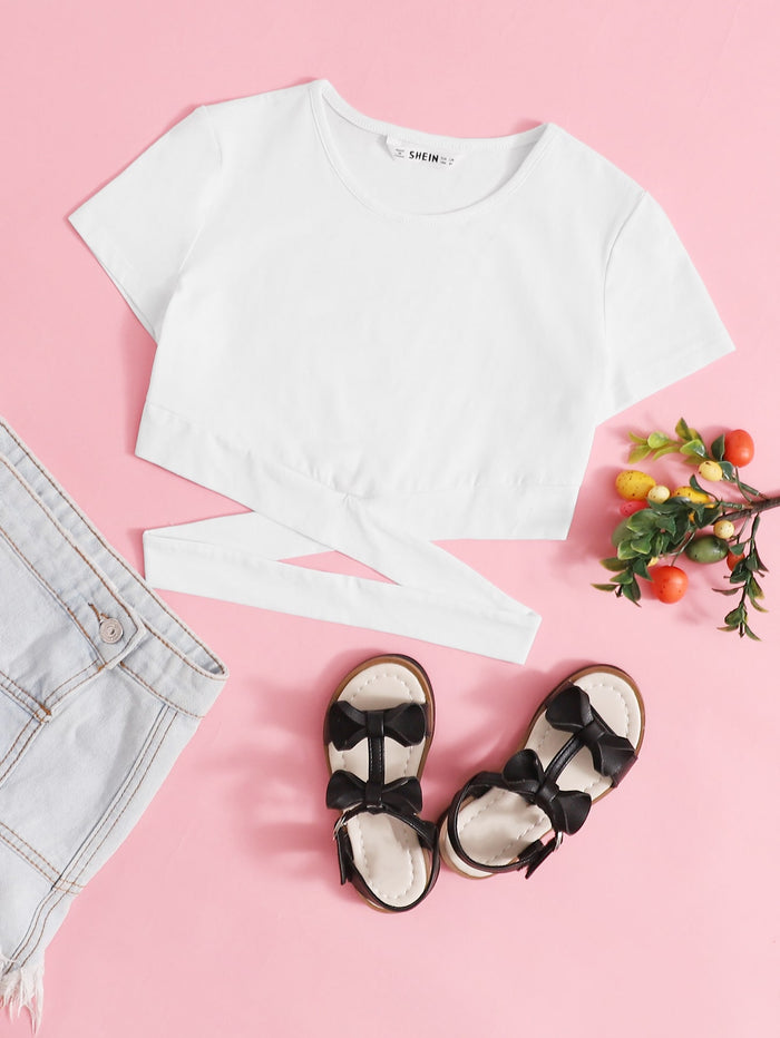 Girls Cutout Crisscross Solid Top White