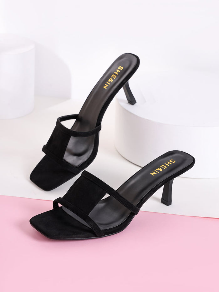 Open Toe Suede Heeled Mules
