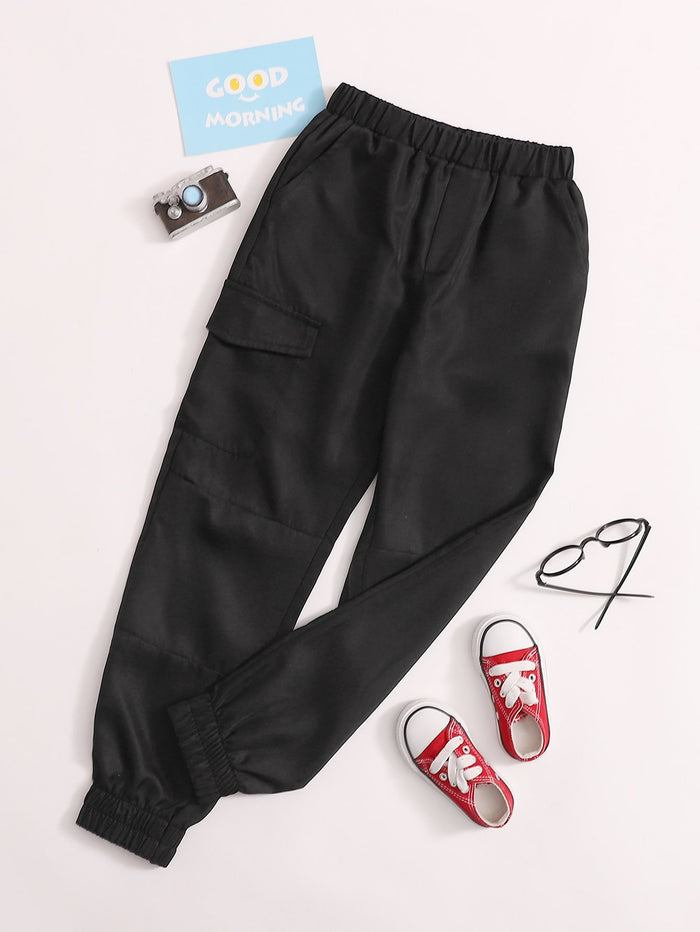 Boys Elastic Waist Flap Pocket Pants