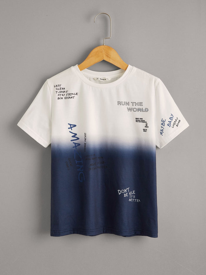 Boys Slogan Graphic Ombre Wash Tee