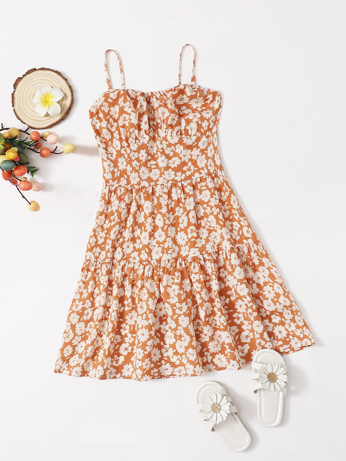 Girls Ruched Bust Flounce Hem Sundress