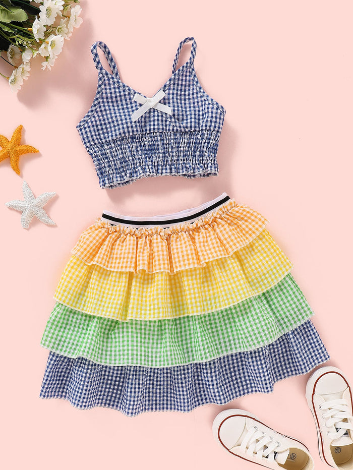 Toddler Girls Gingham Top & Ruffled Skirt Set