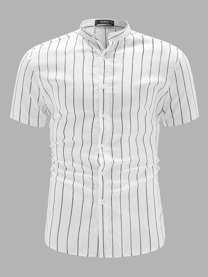 Men Mock-Neck Striped Shirt