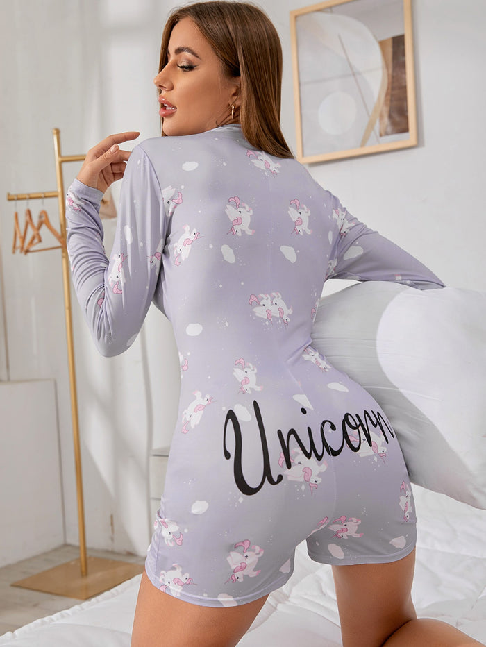 Unicorn Graphic Long Sleeve Pajama Onesie