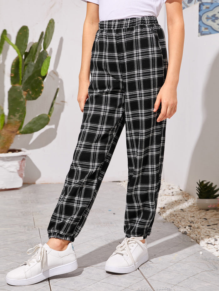 Girls Elastic Waist Tartan Pants