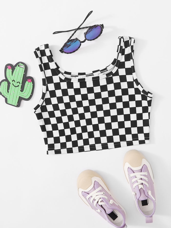 Girls Checked Crop Tank Top