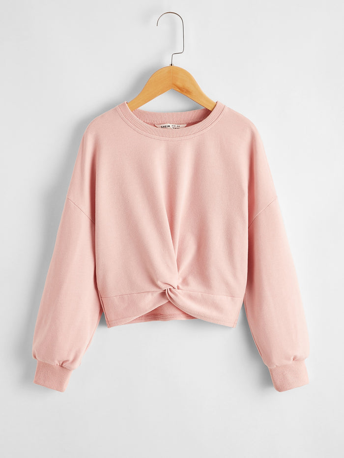 Girls Drop Shoulder Twist Front Sweatshirt Baby Pink