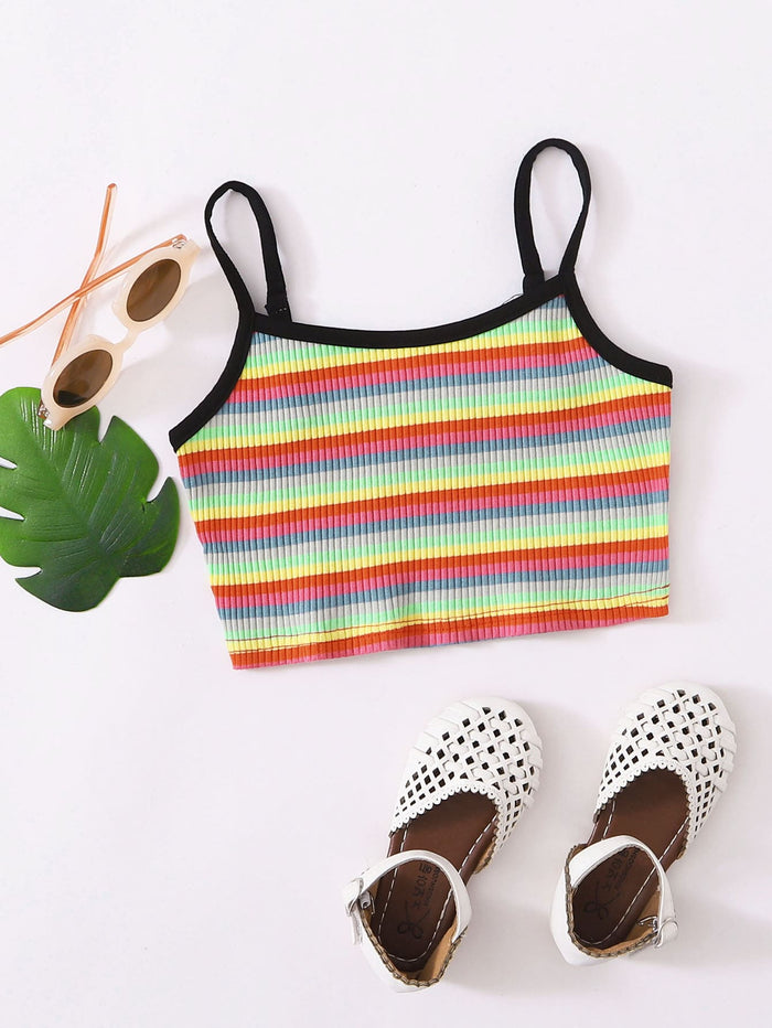 Girls Rib-knit Rainbow Striped Ringer Cami Top Multicolor