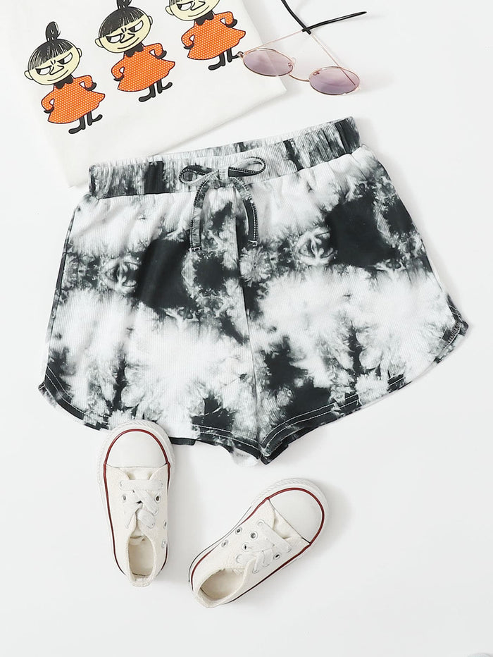 Girls Bow Detail Tie Dye Dolphin Shorts