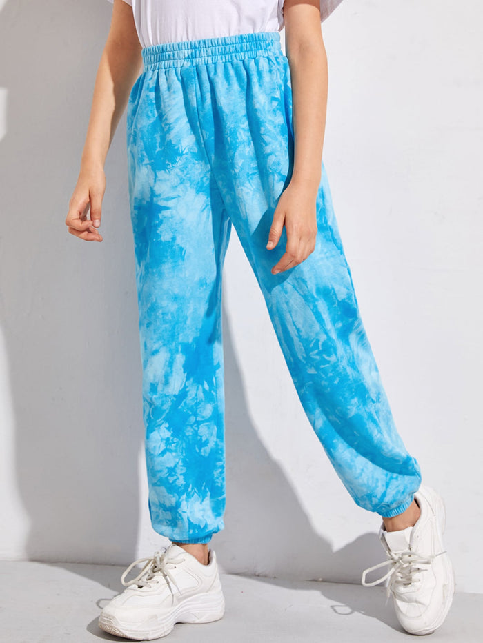 Girls Slant Pocket Tie Dye Sweatpants Baby Blue