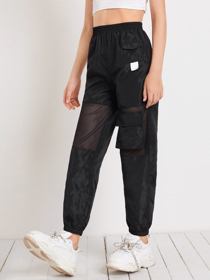 Girls Flap Pocket Mesh Insert Wind Cargo Pants