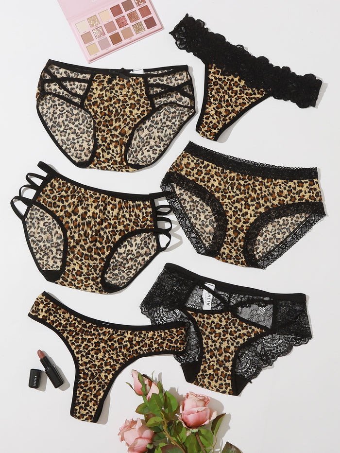 6pack Leopard Contrast Lace Panty Set
