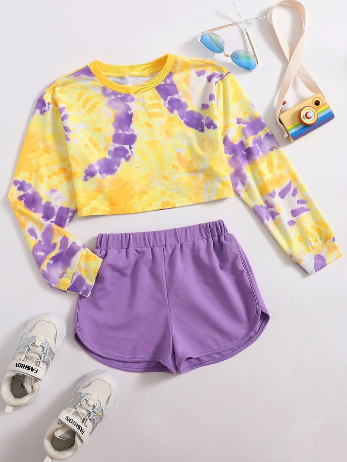 Girls Tie Dye Pullover & Track Shorts Set