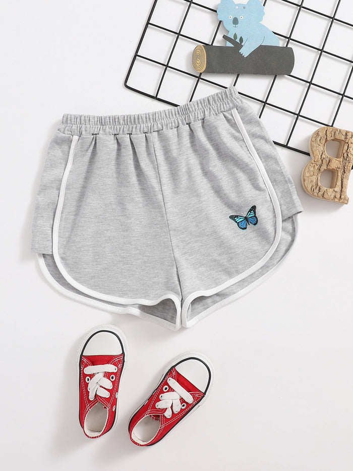 Girls Butterfly Print Dolphin Shorts Light Grey