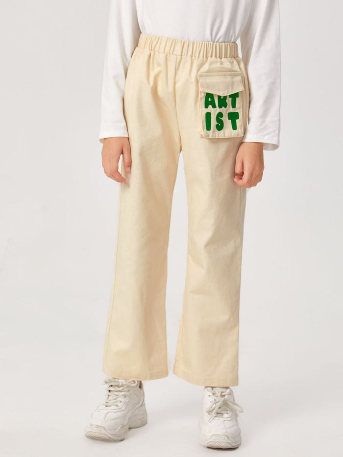 Girls Letter Graphic Pocket Patched Pants