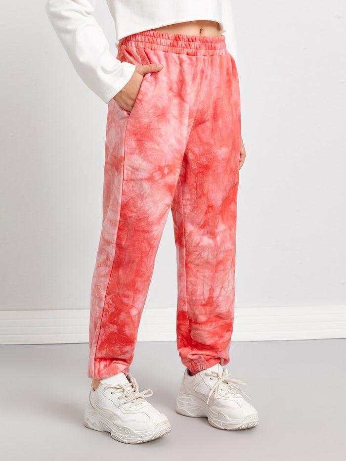 Girls Slant Pocket Tie Dye Sweatpants Watermelon Pink