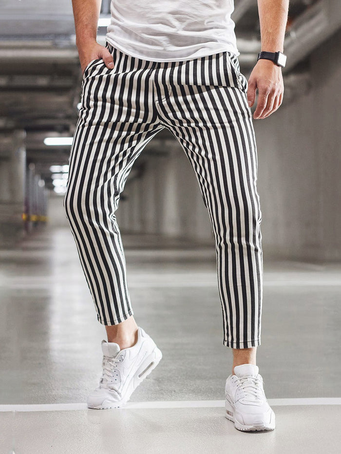 Men Vertical Striped Tapered Pants