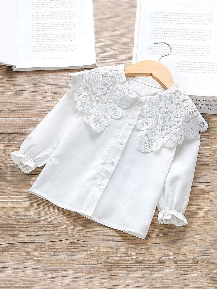 Toddler Girls Contrast Lace Scallop Blouse