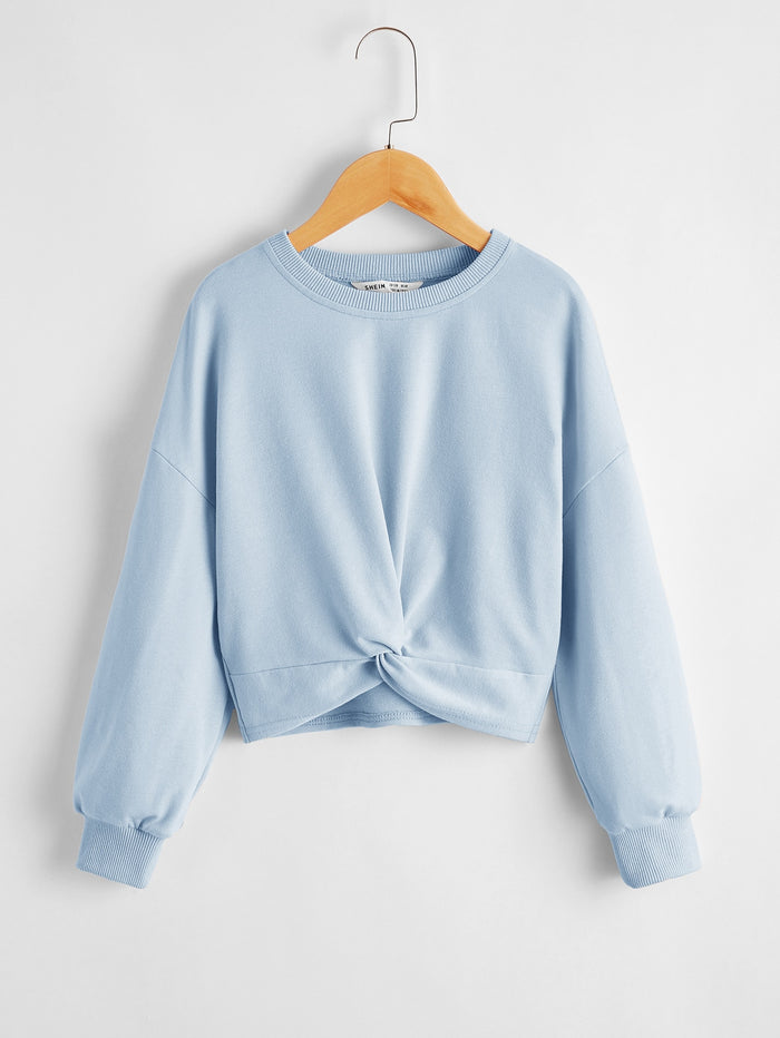 Girls Drop Shoulder Twist Front Sweatshirt Baby Blue