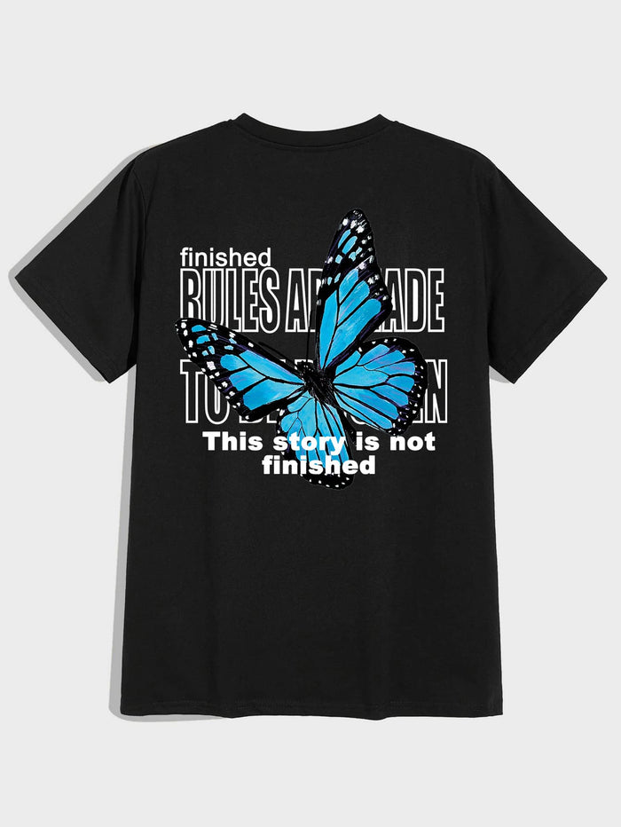 Men Butterfly & Slogan Graphic Tee Black