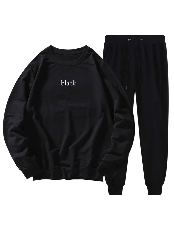 Men Letter Graphic Sweatshirt & Drawstring Sweatpants