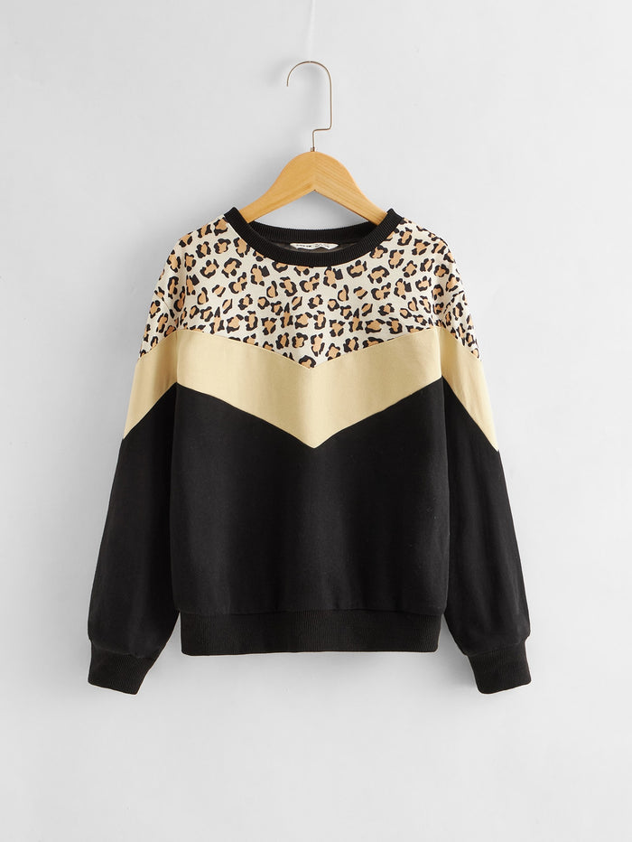 Girls Leopard Print Chevron Pullover