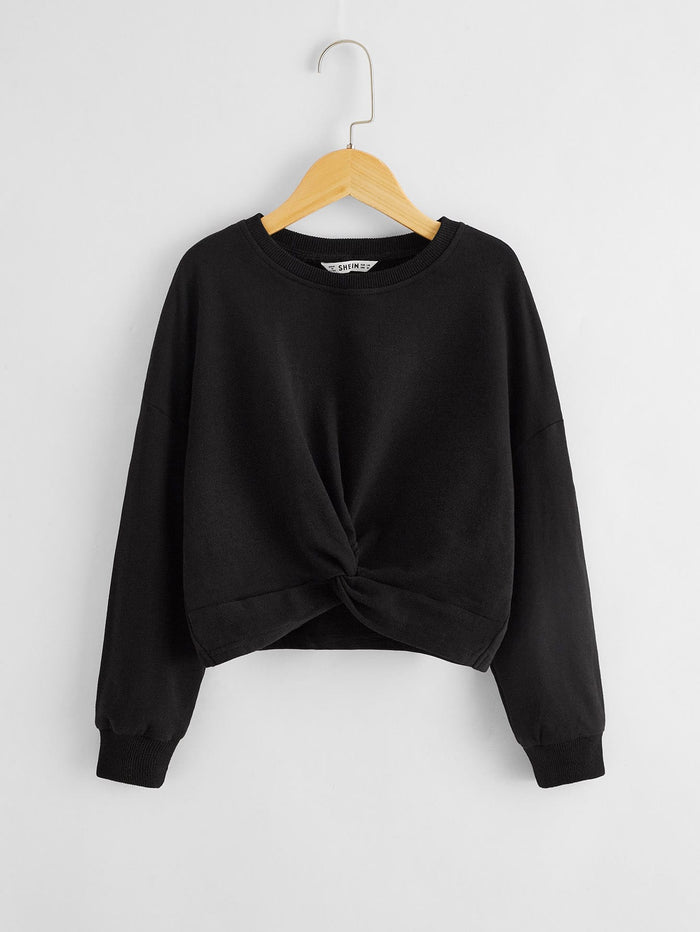 Girls Drop Shoulder Twist Front Sweatshirt Black