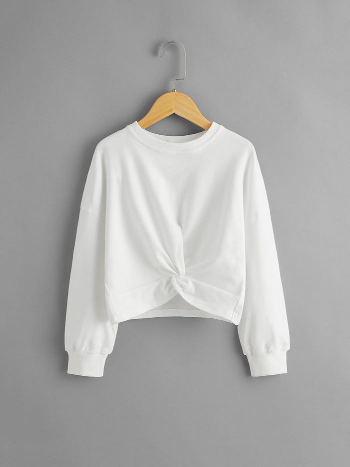 Girls Drop Shoulder Twist Front Sweatshirt White