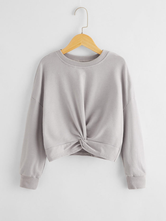 Girls Drop Shoulder Twist Front Sweatshirt Grey