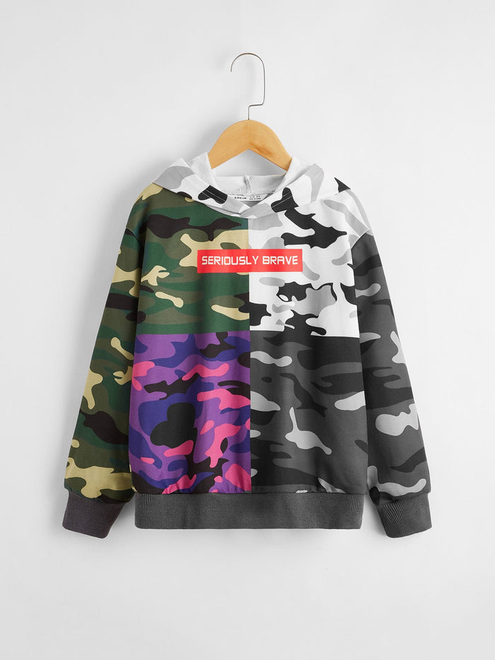 Boys Letter Graphic Camo Hoodie