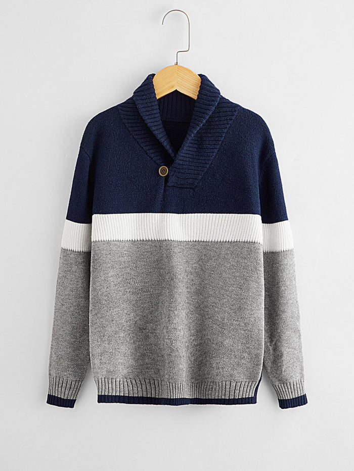 Boys Overlap Collar Colorblock Sweater
