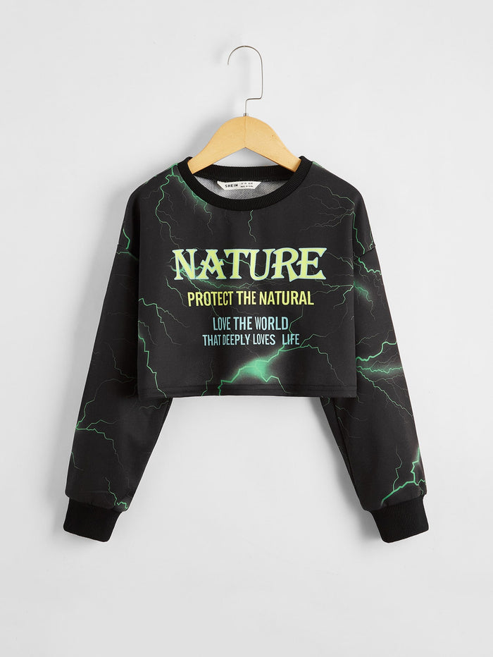 Girls Slogan Graphic Drop Shoulder Pullover