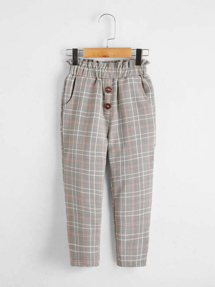 Toddler Girls Plaid Paperbag Waist Pants