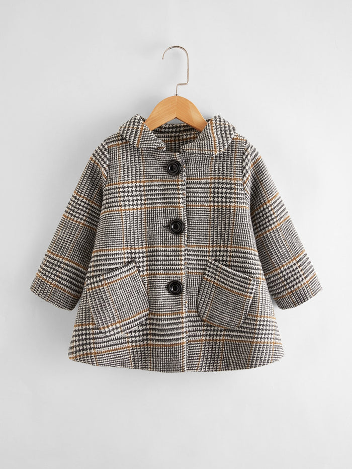 Toddler Girls Houndstooth Dual Pocket Single-breasted Overcoat
