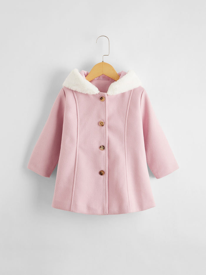Toddler Girls Fuzzy Hooded Overcoat Baby Pink