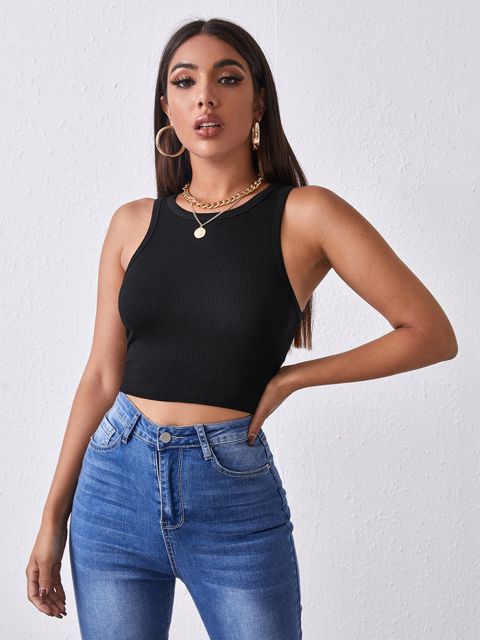Solid Crop Tank Top Black