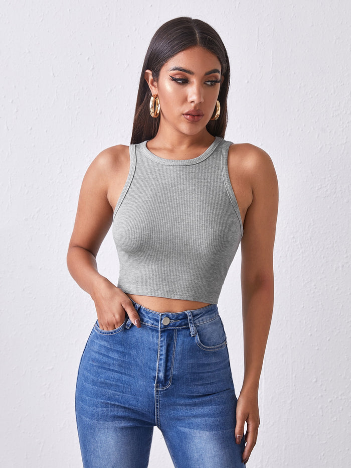 Solid Crop Tank Top Grey