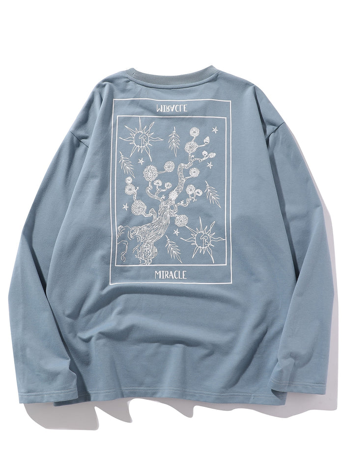 Men Floral And Letter Graphic Long Sleeve Tee Dusty Blue