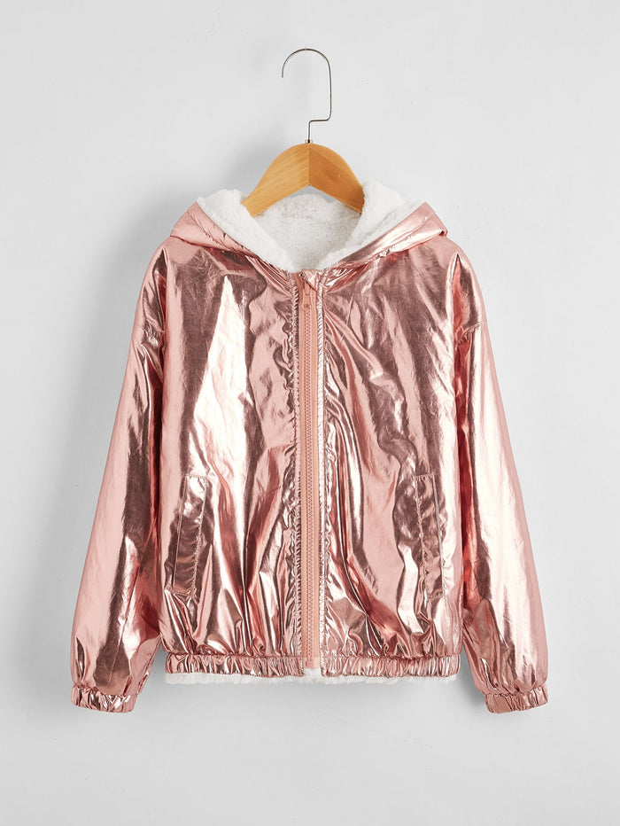 Girls Plush Lined Metallic Jacket