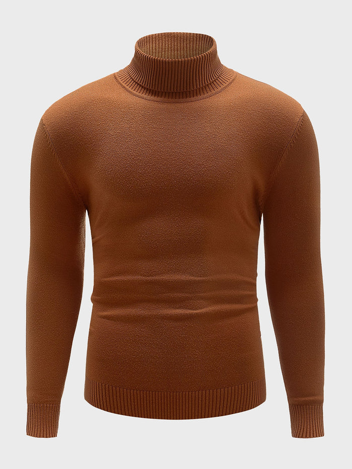 X Naz Men Turtleneck Solid Sweater Brown