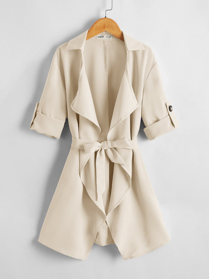 Girls Roll Up Sleeve Belted Coat