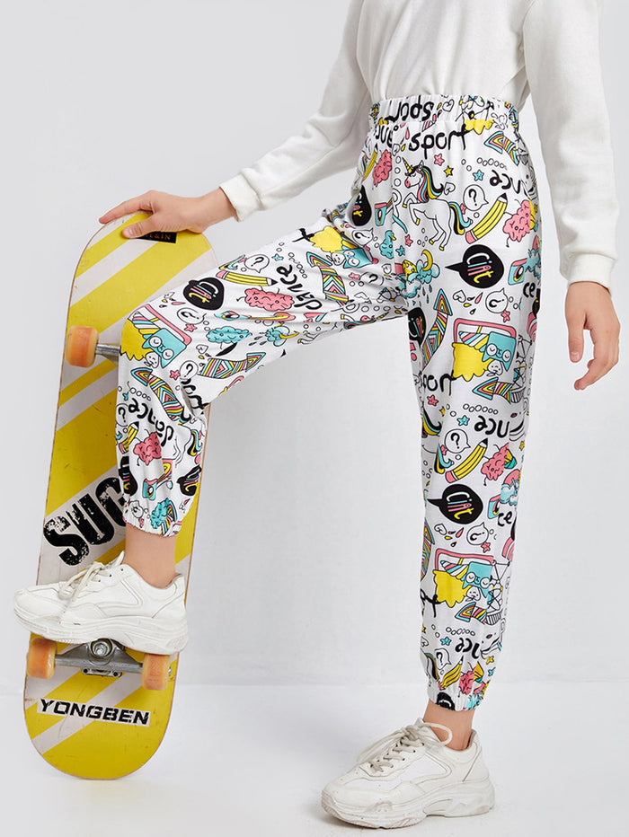 Girls Unicorn and Letter Graphic Sweatpants