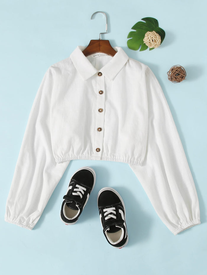 Girls Solid Button Up Blouse