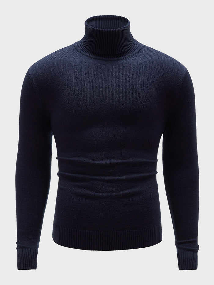 X Naz Men Turtleneck Solid Sweater Navy Blue