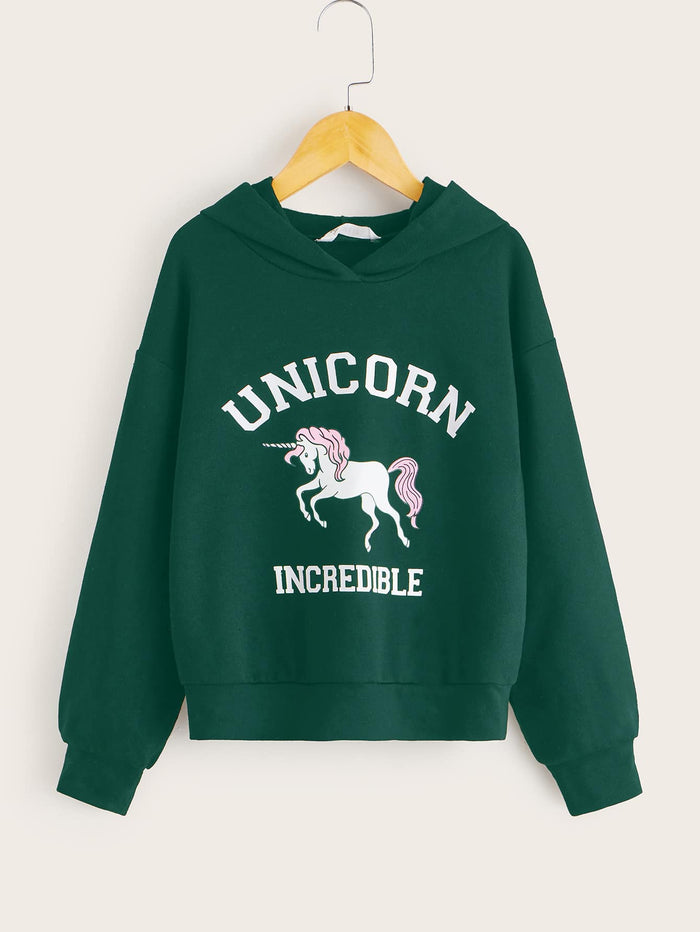 Girls Unicorn & Letter Graphic Hoodie