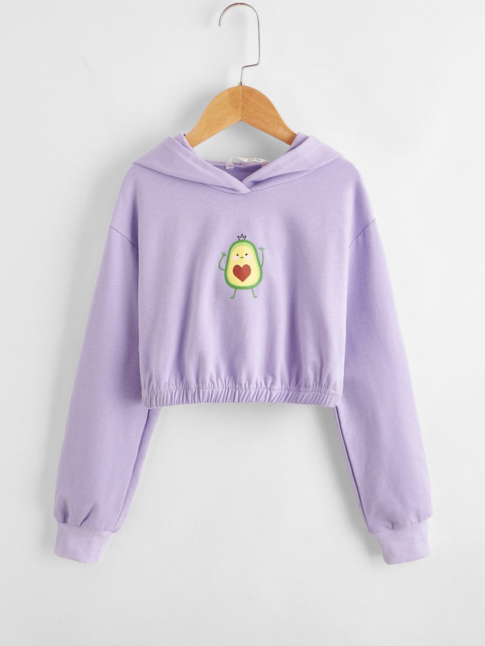 Girls Cartoon Graphic Drop Shoulder Hoodie Lilac Purple