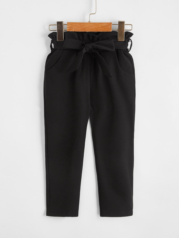 Toddler Girls Paperbag Waist Belted Pants Black