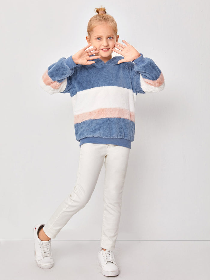 Girls Raglan Sleeve Colorblock Teddy Hoodie