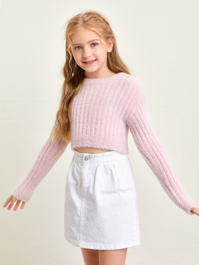 Girls Fluffy Knit Crop Sweater
