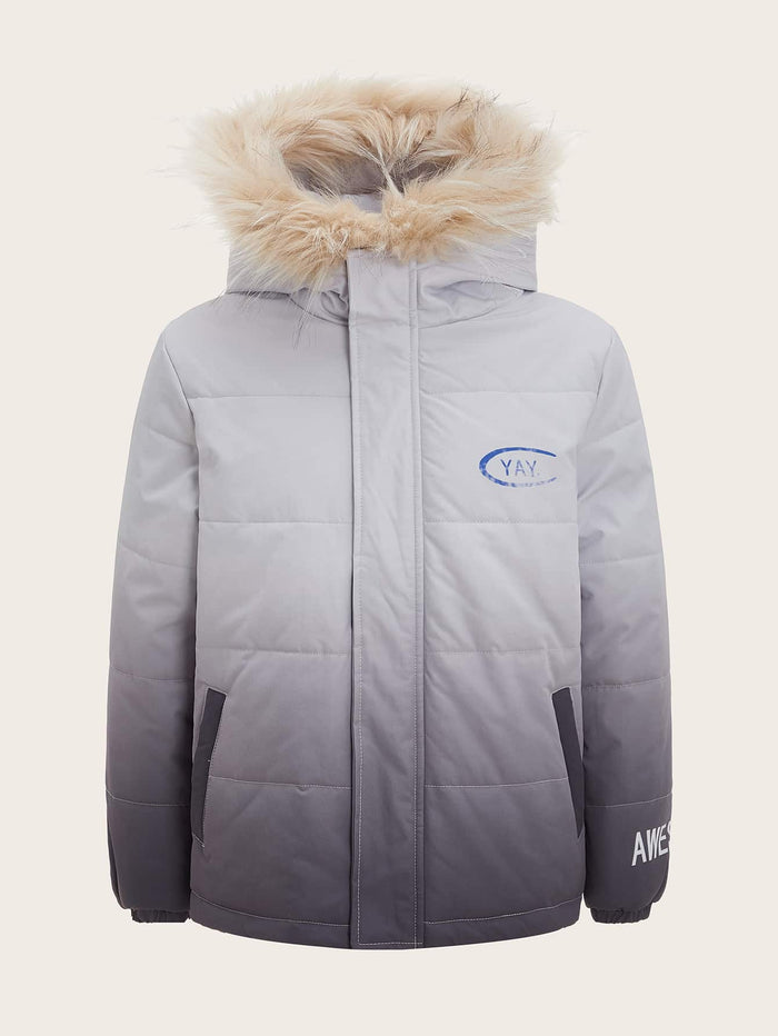 Boys Letter Graphic Ombre Puffer Jacket